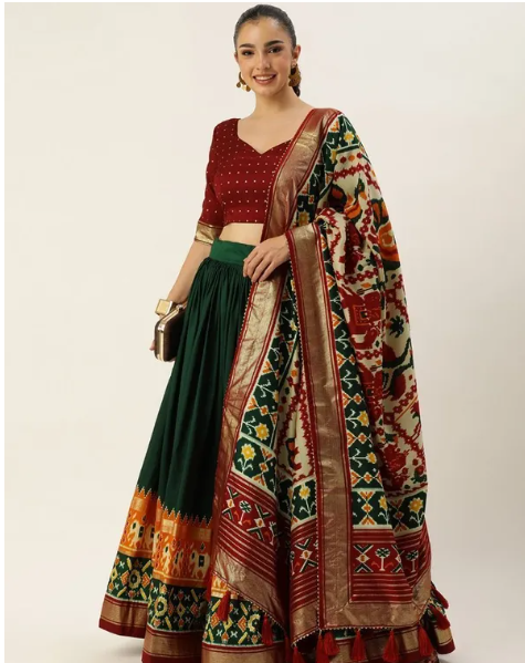 Tussar Silk With Patola Print With Foil Work Lehenga Choli