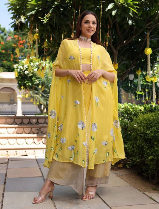 Aachho Sagnika Yellow Ombre Silk Coord Set