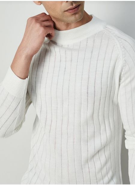 Sania Solid High Neck Casual Men White Sweater