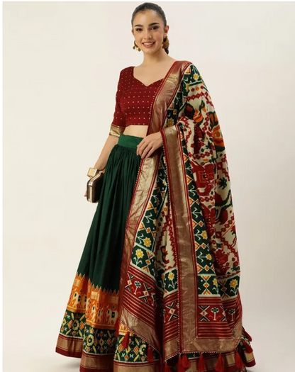 Women's Tussar Silk With Patola Print With Foil Work Lehenga Choli