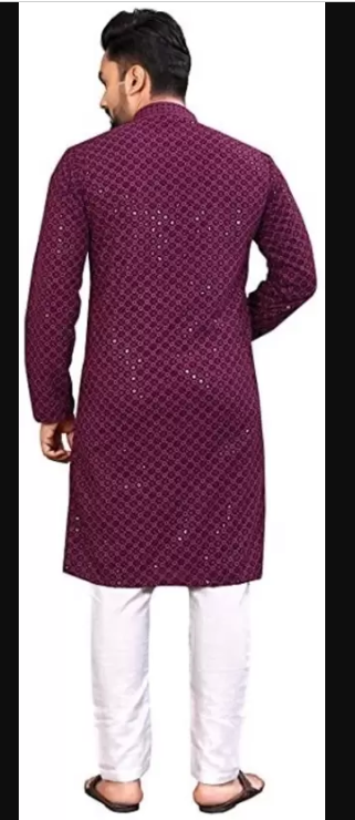 CRYTSAL REVENUE  Men Embroidered Cotton Rayon Straight Kurta  (Purple)