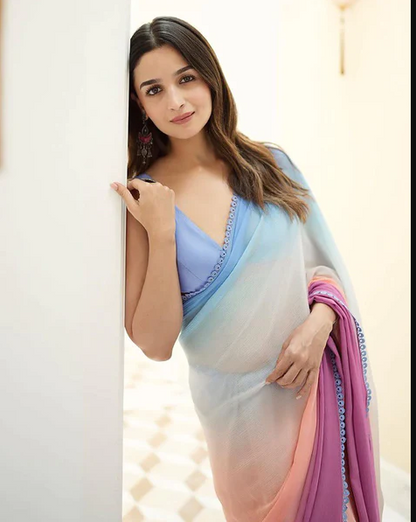 Alia Bhatt Multi Color Soft Georgette Party Wear Saree