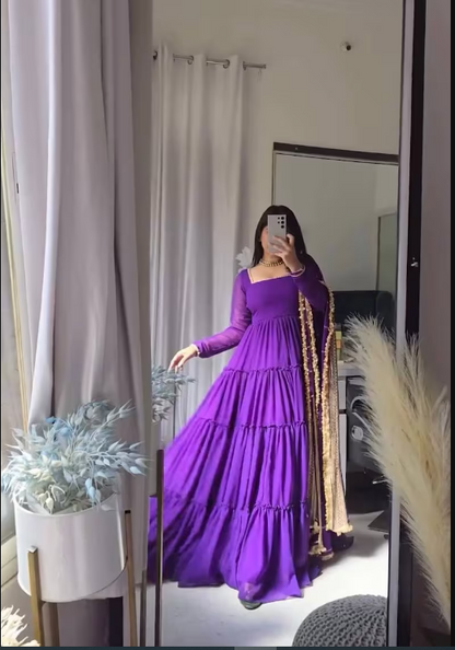 Purple Blue Georgette Anarkali suit moti work for Women