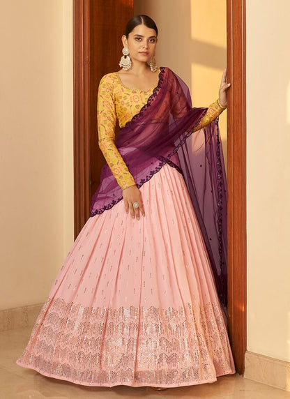 Light Pink Georgette Wedding Wear Lehenga Choli