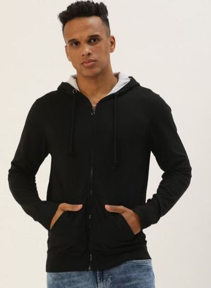 Men - Black Loose Fit Zip-through hoodie