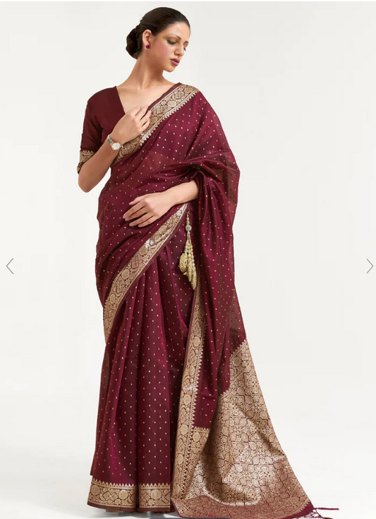 Phalsa Maroon Woven Banarasi Silk And Zari Saree