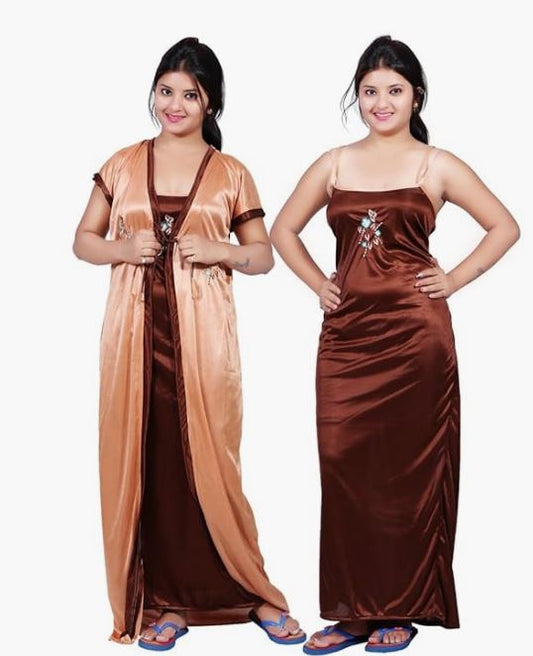 TRUNDZ Women's Satin Solid Maxi Nightgown