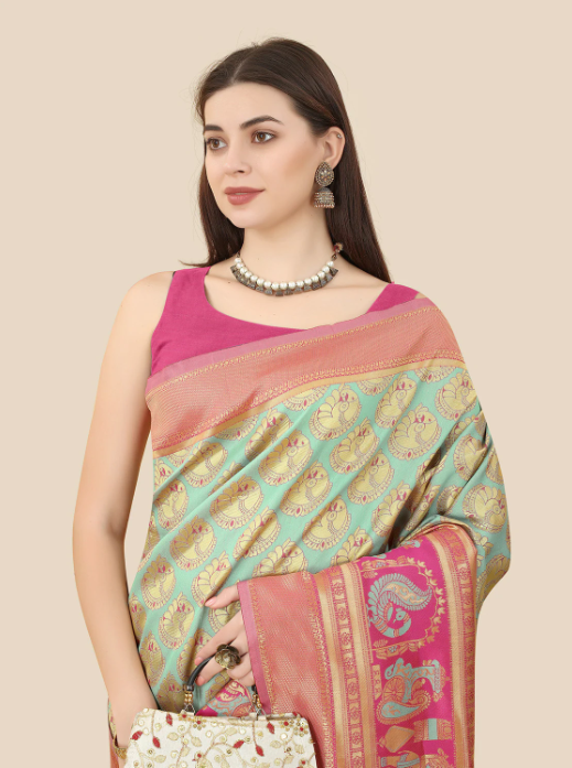 Women's Self Design Multi Colored Saree With Blouse