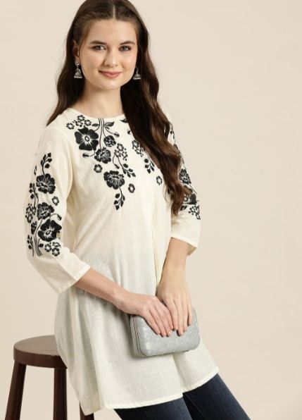 Floral Embroidered Pure Cotton Kurti