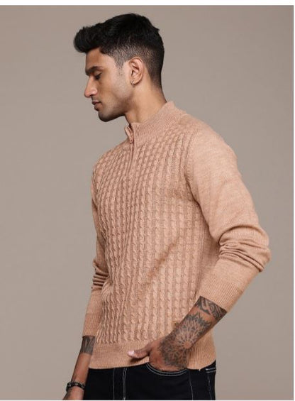 DENIMHOLIC Men High Neck Zipper Full Sleeve Cotton Knitted Winter Sweater