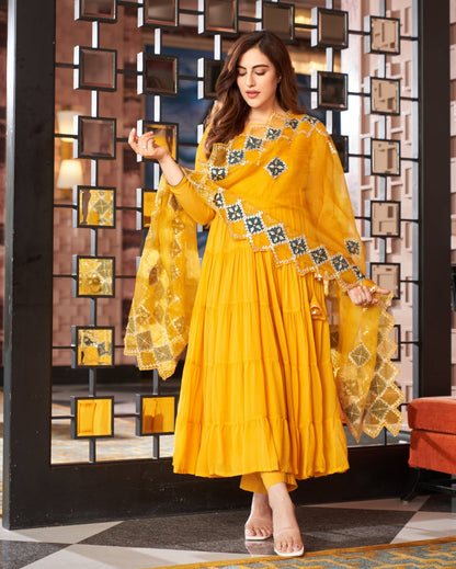 YELLOW GOTAPATTI GEORGETTE SUIT SET