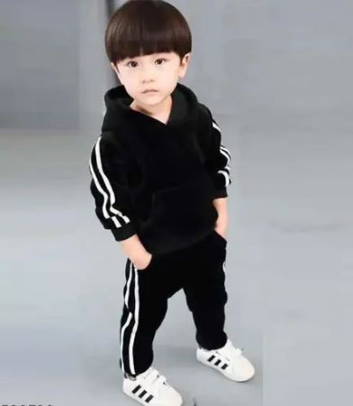 HRIKSHIKA FASHION Unisex Kids Velvet Tracksuit Jogger Set Solid Velour Long Sleeve Zipper Hoody Tops + Sweatpants Outfits