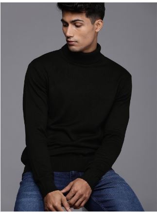 WROGN Men Black Slim Fit Turtle Neck Pullover