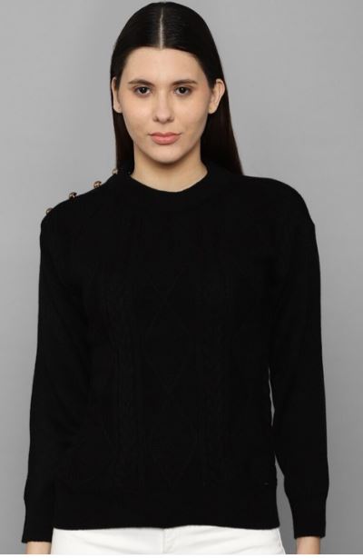 Women Black Textured Sweatshirt