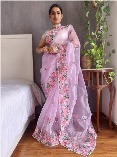 Floral Embroidered Organza Saree