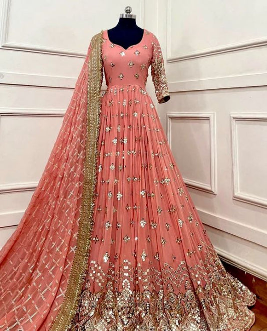 Gorgeous Peach Color Sequence Work Anarkali Suit