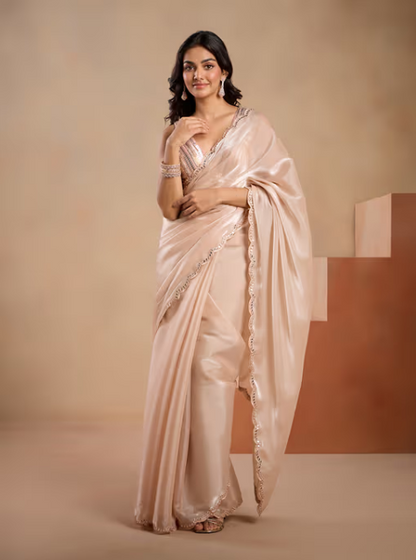 Gajra Gang Glitterati Gold Mirror Work Scallop Edge Saree