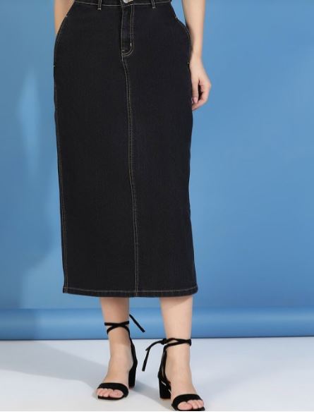 Denim Straight Midi Skirt