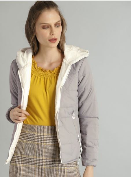 The Lifestyle Co Women Grey Solid Hooded Quilted Jacket