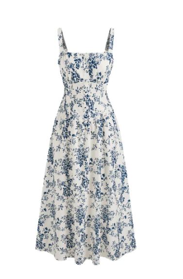 Square Neck Floral Corset Lace Up Midi Dress