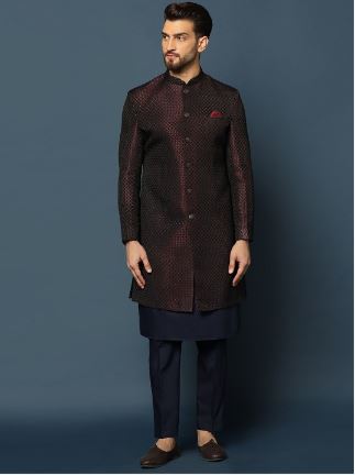 Men Woven-Design Cotton Indowestern Sherwani Set