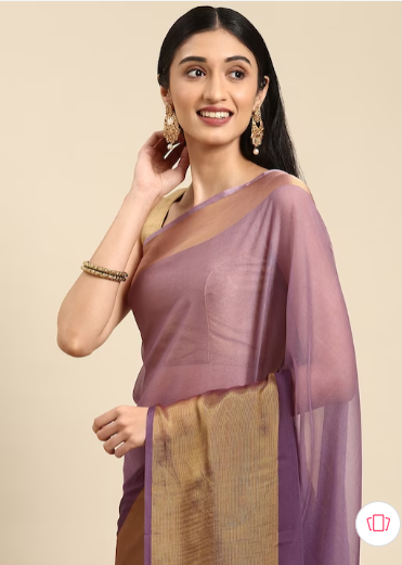 Violet & Gold-Toned Solid Pure Chiffon Saree