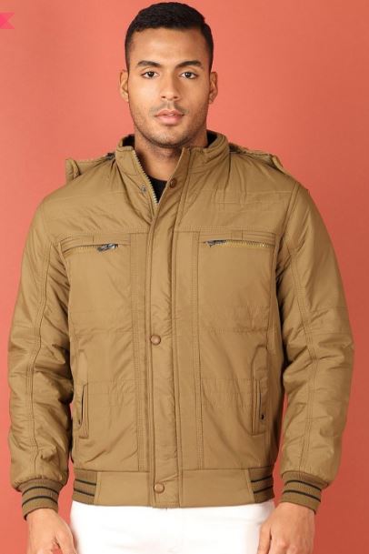 Men Hooded Solid Cotton Casual Bomber Jacket