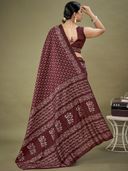 Womens Dola Silk Maroon Printed Designer Saree with Unstitched Blouse Piece