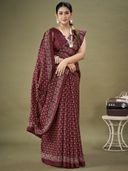 Womens Dola Silk Maroon Printed Designer Saree with Unstitched Blouse Piece