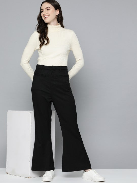 Women Black Bootcut Trousers