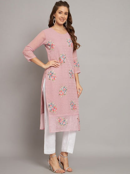 Floral Embroidered Straight Georgette Kurta