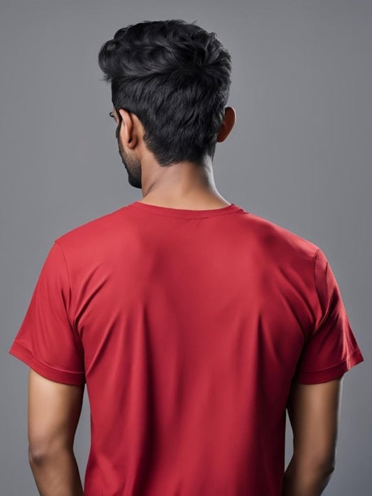 Unisex Red Bio Finish Solid Round Neck Cotton T-shirt