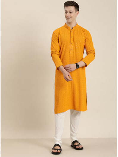 HERE&NOW Men Ethnic Motifs Embroidered Chikankari Kurta