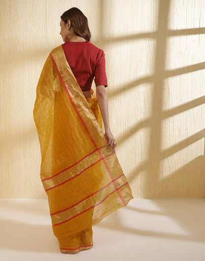 Mustard Cotton Silk Blend Woven Sari for women