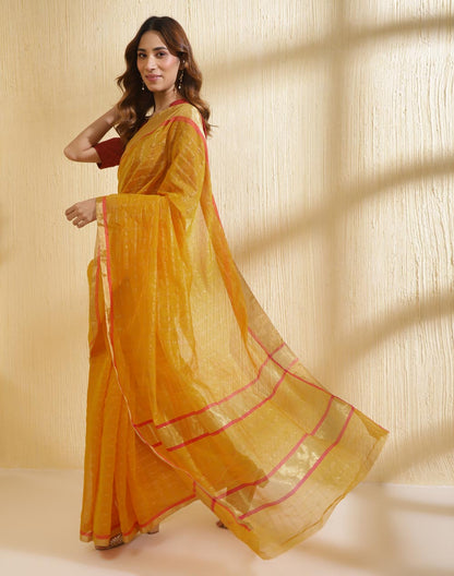 Mustard Cotton Silk Blend Woven Sari for women