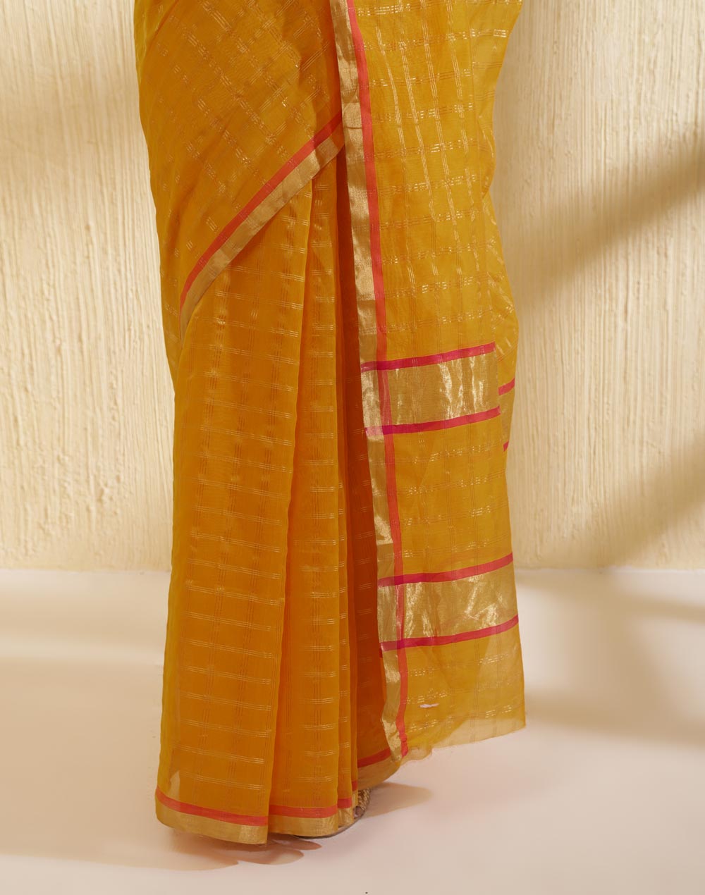 Mustard Cotton Silk Blend Woven Sari for women