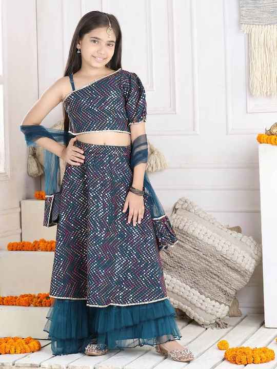 Cutiekins Girls Embroidered Sequinned Ready to Wear Lehenga Choli With Dupatta by Myntra