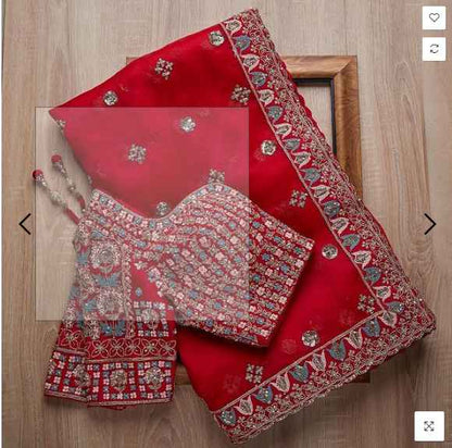 Stylish Red Color Thread Work Rangoli Silk Saree