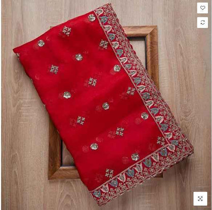 Stylish Red Color Thread Work Rangoli Silk Saree