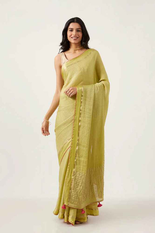 Light Green Pure Crepe Nouveau Saree