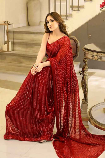 Ready to Wear Red Sequins Saree