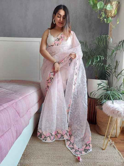 Anouk Floral Embroidered Organza Saree