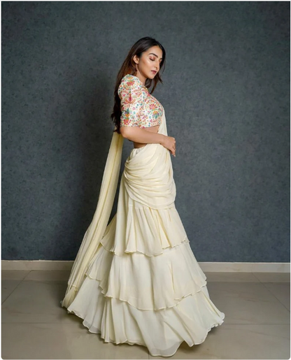 Off White Colour New Superhit Trending Designer Lehenga-Saree