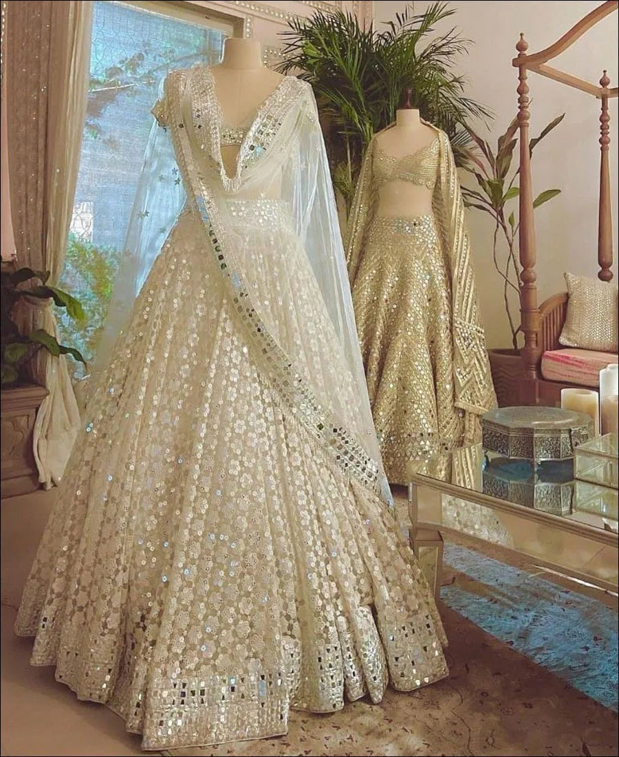 White Net Lehenga Choli with Sequins Work