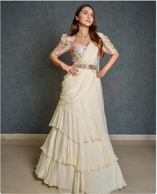 Off White Colour New Superhit Trending Designer Lehenga-Saree