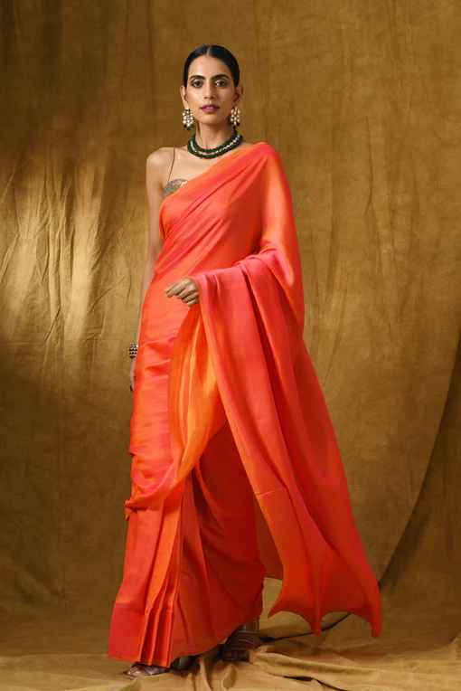 Swtantra Peach & Yellow handloom Saree