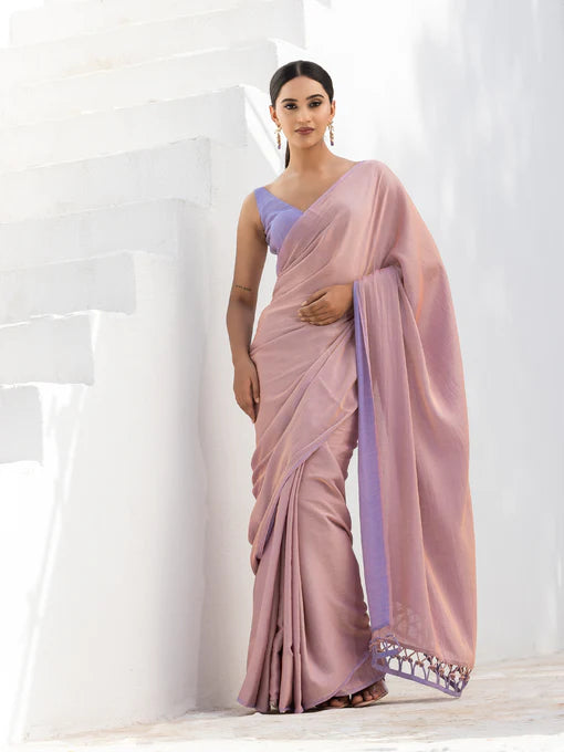 Swtantra Charm Peach & Lavender Dual Shade Satin Saree with Blouse Fabric