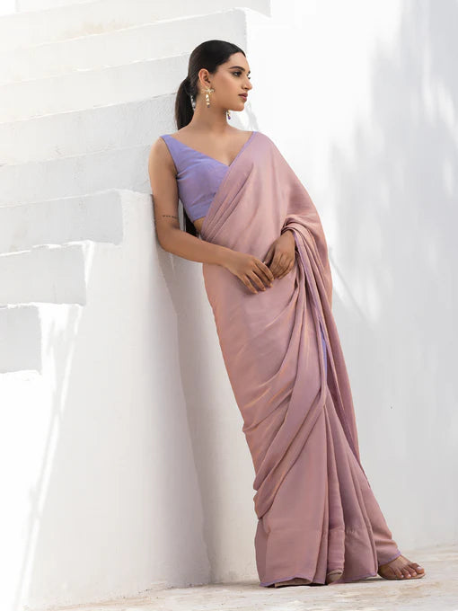 Swtantra Charm Peach & Lavender Dual Shade Satin Saree with Blouse Fabric