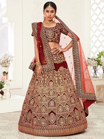 Designer Wedding Wear Red Gown With Lehenga