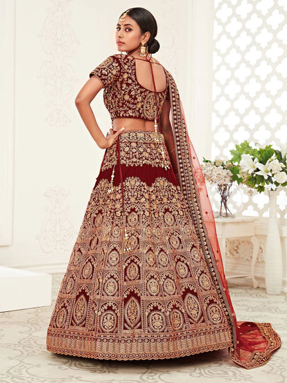 Designer Wedding Wear Red Gown With Lehenga